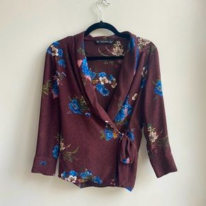 Zara Japanese Floral Inspired Wrap Blouse